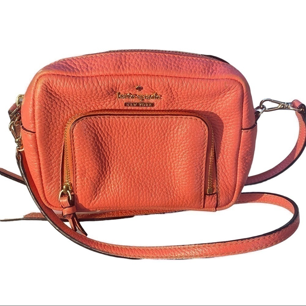 Kate Spade neon coral pink leather Cobble Hill Mini Rosie crossbody bag
